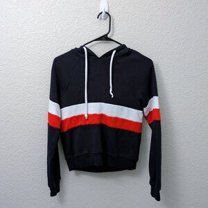 Navy, red, and white stripped cropped hoodie - Size XS